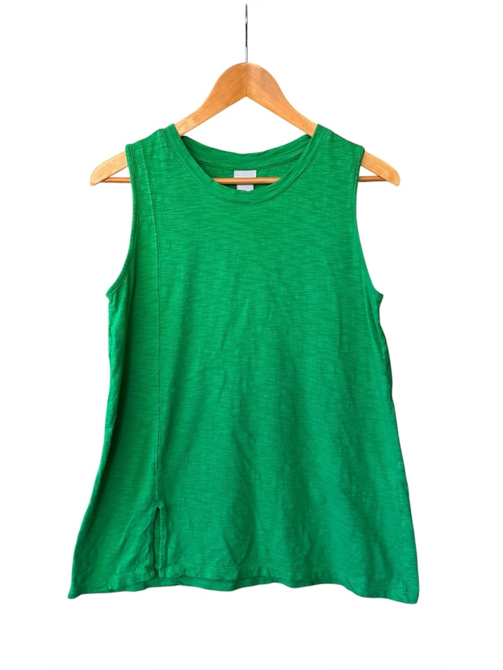 Chicos Slub Knit Grass Green Sleeveless Tank Top High Neck Modal Cotton Size 1 M